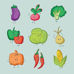 Hand drawn food funny doodles illustration set. Colorful educational set for kids. Set vector illustration doodles of food, fruits and vegetables, beverage for invitations, menus and parties. 