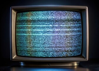 TV static noise glitch effect on old CRT monitor screen with distorted and fuzzy image