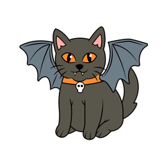 Adorable bat winged cat design for Halloween themed designs, perfect for stickers, cards, or social media graphics with a spooky cute aesthetic.