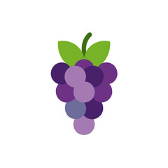 Illustration of a bunch of purple grapes with green leaves