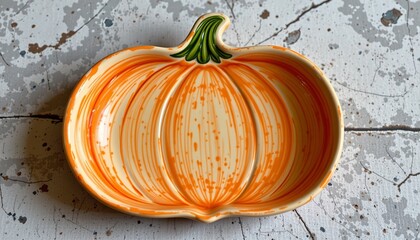 pumpkin shaped ceramic plate, halloween, no people, no text, no logo