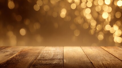 Warm golden bokeh lights softly illuminate a rustic wooden table, creating a cozy atmosphere for gatherings