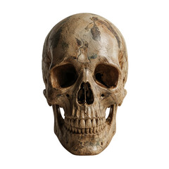 Obraz premium Realistic human skull with weathered texture and detailed bone structure isolated on transparent background