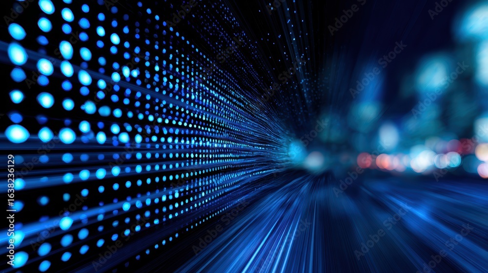 Wall mural abstract digital background with blue and teal light streaks creating a sense of motion and depth