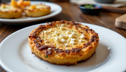 latke potato pancake on white plate, hanukkah, no people, no text, no logo