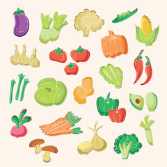 Healthy food doodles illustration set. Colorful delivery cafe and restaurant icons. Set vector illustration doodles of food, fruits and vegetables beverage for invitations, menus and parties. 