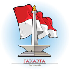 Vector illustration, one of the icons of the city of Jakarta, namely Monas or the National Monument.