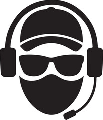Hero Silhouette with Sunglasses and Headphones Vector Icon Set, Anonymous Hero with Cap and Mask - Vector Silhouette.