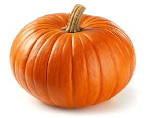 Obraz premium A single orange pumpkin with a brown stem isolated on a white background in a studio setting