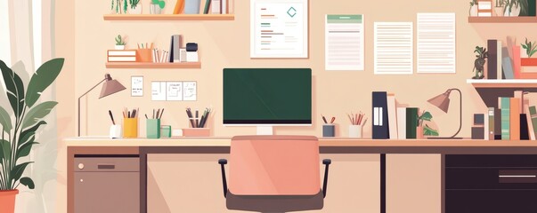 Cozy and organized home office with desk and computer setup