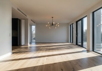 Obraz premium Sunlight Streaming Through Large Windows in an Empty, Spacious Room