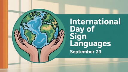 International day of sign languages with earth held in hands