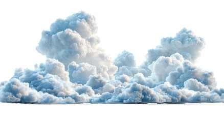 Large fluffy cumulus cloud formation isolated on transparent background. Soft white clouds with blue shadows and natural detail. Realistic sky element perfect for weather, nature, and atmospheric.