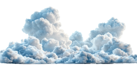 Large fluffy cumulus cloud formation isolated on transparent background. Soft white clouds with blue shadows and natural detail. Realistic sky element perfect for weather, nature, and atmospheric.