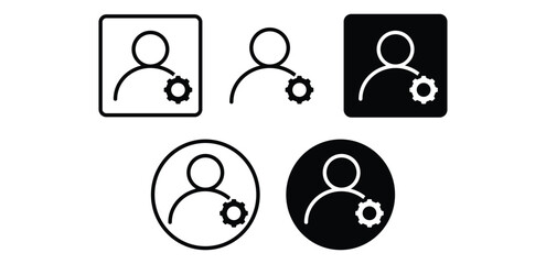 Account Settings Icons Black and White User Profile Symbols with Gear Vector Design Illustration 