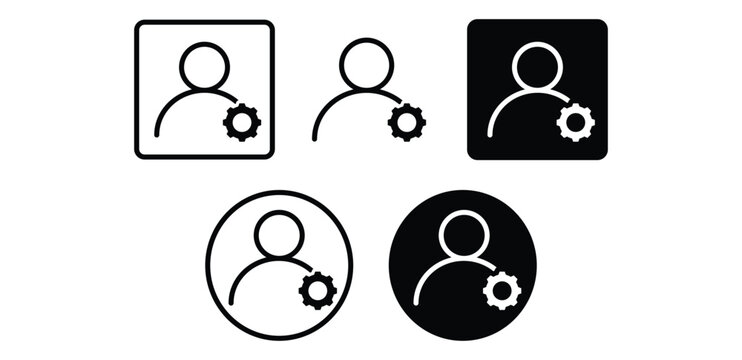Account Settings Icons Black and White User Profile Symbols with Gear Vector Design Illustration 