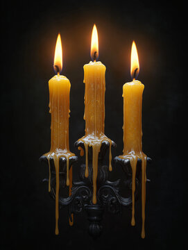 Triple Candle Holder with Dripping Gold Wax