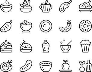 Collection of hand drawn food and drink icons in a simple line art style