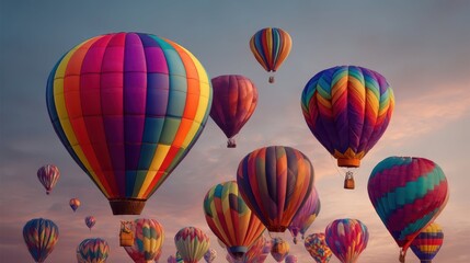 Obraz premium Colorful Hot Air Balloons Floating in a Captivating Sky at Dusk