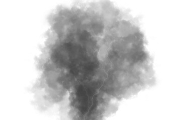 A dramatic dark smoke cloud with lightning isolated on transparent background creates a powerful and intense visual effect, perfect for conveying danger or mystery