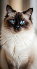 Portrait of a Beautiful Siamese Cat, Indoor Setting, Pet Photography, Cozy Atmosphere, Close-Up View, Animal Beauty