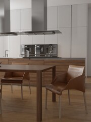 Modern house interior kitchen with living room design. 3D Render	