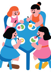 a group of little girls eating together Illustrator Artwork design template poster