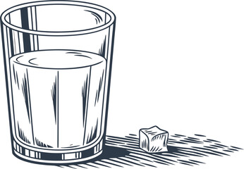 Realistic transparent glass tumbler illustration. Detailed glass tumbler artwork with clear texture. Lifelike transparent tumbler drawing with reflections. High quality glass tumbler design for drink