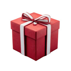 Obraz premium Red gift box with white ribbon present surprise celebration, isolated on transparent background, perfect cutout, PNG