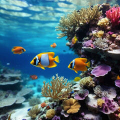 Obraz premium Vibrant coral reef ecosystem teeming with colorful tropical fish life