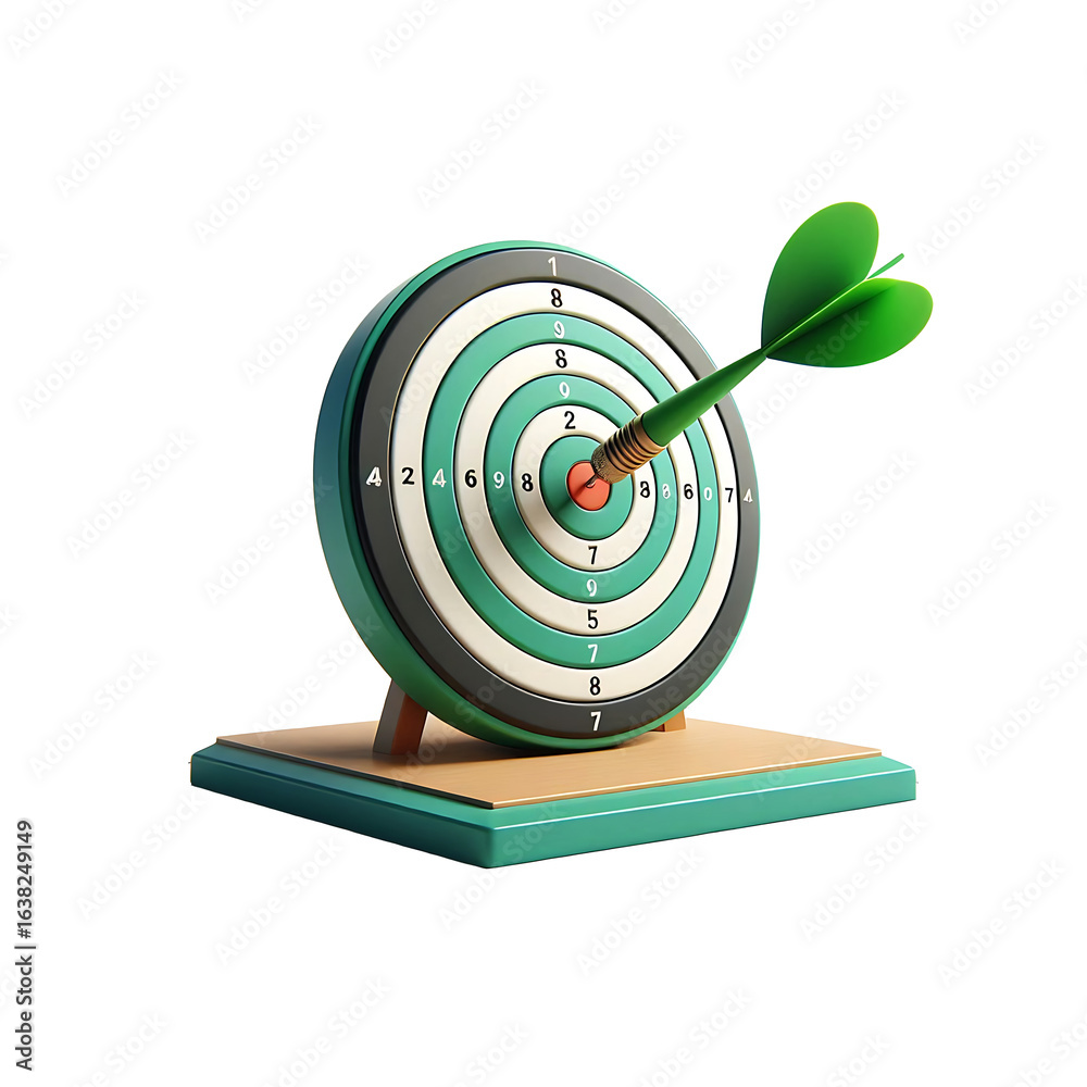 Wall mural a darts target with a green arrow pointing to the target 3d render illustration on white background