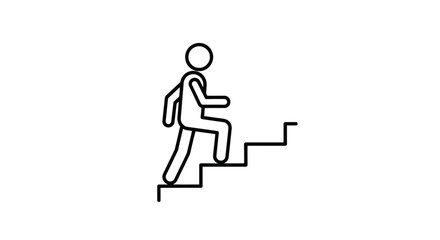 Fototapeta premium Vector illustration of person climbing up stairs representing success and progress isolated on white background