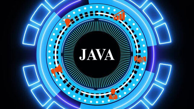 a Java concept on a futuristic computer display. A versatile set of vintage round rubber stamp icons and web design vector elements for business sale banners and quality labels,