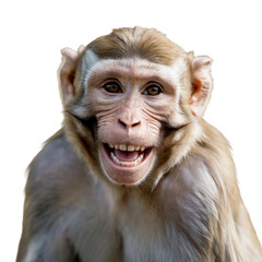 Smiling Monkey Looking Directly at Camera, Close-Up Face, Isolated on Transparent Background