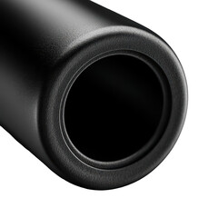 Black cylindrical object close-up detail textured surface dark background, isolated on transparent background, perfect cutout, PNG