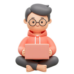 3d graduate looks at the laptop