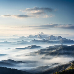 Fototapeta premium Stunning mountain range shrouded in mist, perfect for travel inspiration