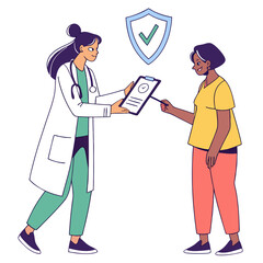 Doctor handing patient clipboard with checkmark medical