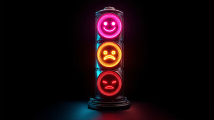 夜闇に浮かぶ三段感情ネオンサイン