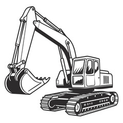Black and white excavator construction heavy machinery