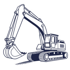 Dark blue excavator digging construction machine heavy equipment