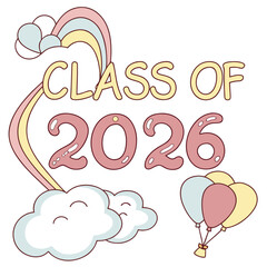 Pastel rainbow clouds balloons graduation vector