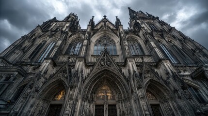Fototapeta premium Majestic Gothic Cathedral Under Dramatic Cloudy Skies in Europe
