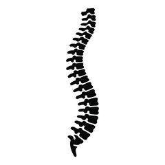 Black human spine silhouette on white background bone