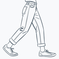 Walking person denim jeans sneakers casual fashion