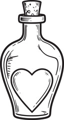 Vintage Love Potion Bottle Silhouette in Black | Magical Elixir Illustration