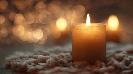 Warm Candlelight Glow in Soft Blur Background for Cozy Atmosphere