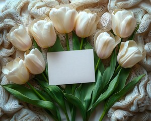 Elegant white tulips framing a blank gift card