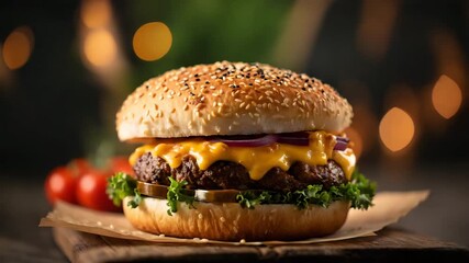 Ultra HD Fresh delicious Hamburger video delicious burger video delicious beef burger video delicious specialty burger video Cheeseburger video Specialty Burger video