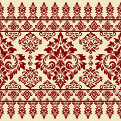 ussian Pattern Red Cream Design - Traditional Russian Folk Fabric Print Vector - Vintage Russian Ornamental Art for Cultural Heritage Design Projects